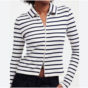 Madewell Grill Sweater Women's L Ribbed Zip-Front Long Sleeve Nautical Stripe